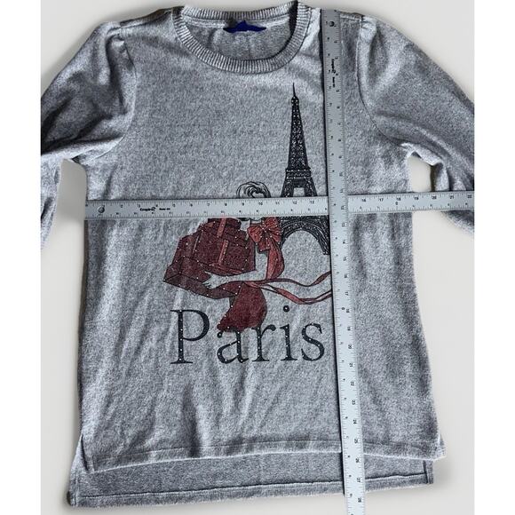 Fresh + Love Paris Graphic Sweater Gray Rhinestone Eiffel Tower Medium Women’s - Picture 7 of 7